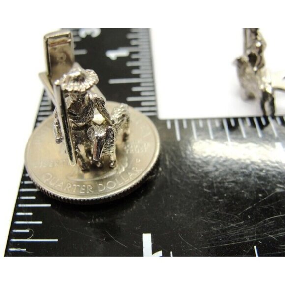 Vintage Sarah Coventry 3D Man & Dog Shepard Boy & Collie Silver Tone Cufflinks - Picture 5 of 11
